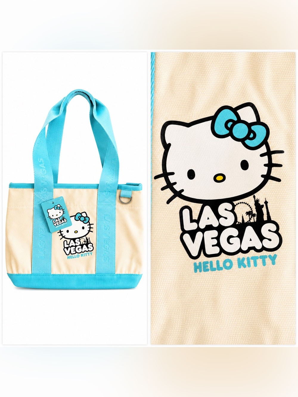 Hello Kitty Las Vegas Tote Bag Turquoise Canvas NWT - Picture 5 of 6
